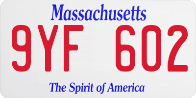 MA license plate 9YF602
