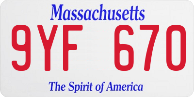 MA license plate 9YF670