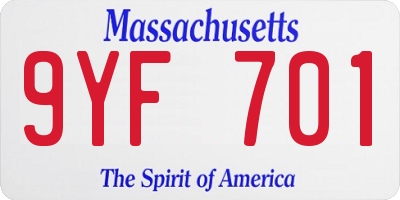MA license plate 9YF701