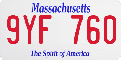 MA license plate 9YF760