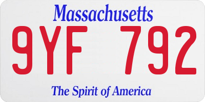 MA license plate 9YF792