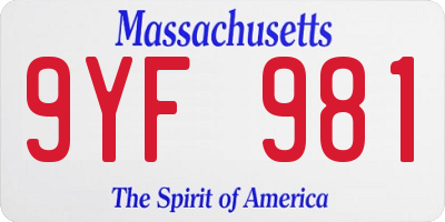 MA license plate 9YF981