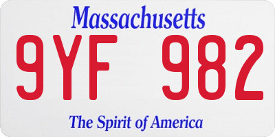 MA license plate 9YF982