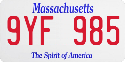 MA license plate 9YF985