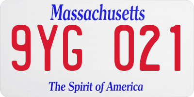 MA license plate 9YG021