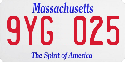 MA license plate 9YG025
