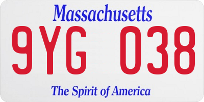MA license plate 9YG038