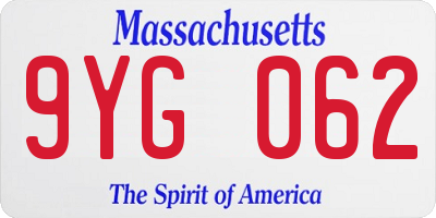 MA license plate 9YG062