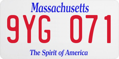 MA license plate 9YG071