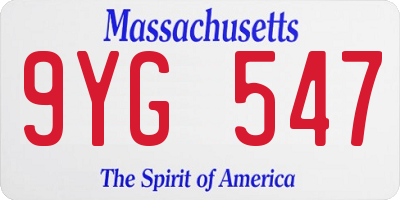 MA license plate 9YG547