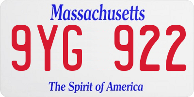 MA license plate 9YG922