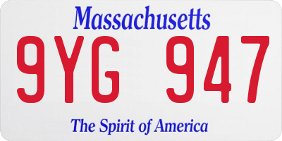 MA license plate 9YG947