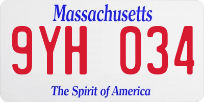 MA license plate 9YH034