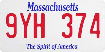 MA license plate 9YH374