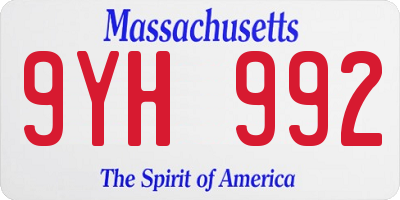 MA license plate 9YH992