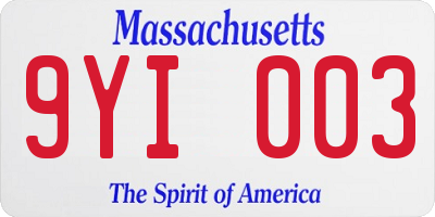 MA license plate 9YI003