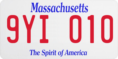 MA license plate 9YI010