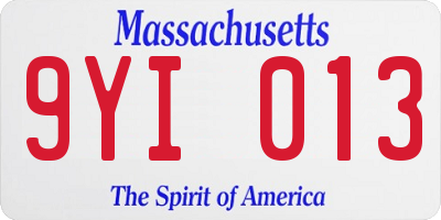 MA license plate 9YI013