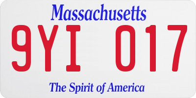 MA license plate 9YI017