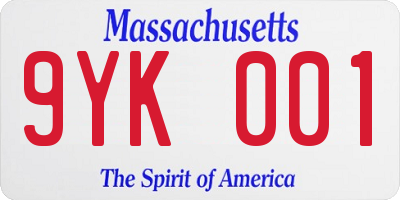 MA license plate 9YK001