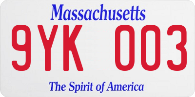MA license plate 9YK003