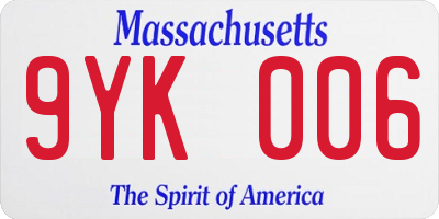 MA license plate 9YK006