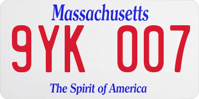 MA license plate 9YK007