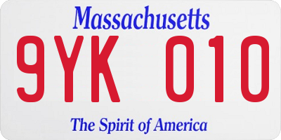 MA license plate 9YK010