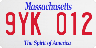 MA license plate 9YK012