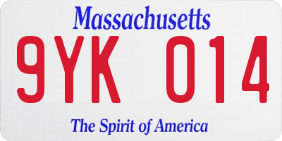 MA license plate 9YK014