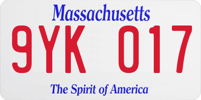 MA license plate 9YK017