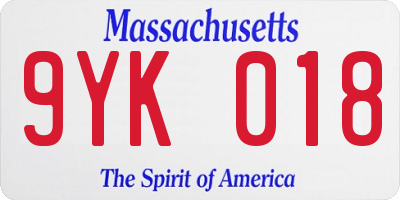 MA license plate 9YK018