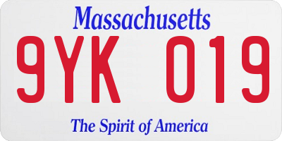 MA license plate 9YK019