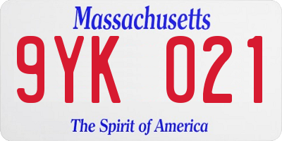 MA license plate 9YK021
