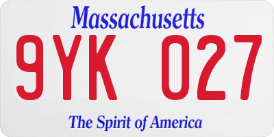 MA license plate 9YK027