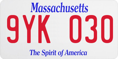 MA license plate 9YK030