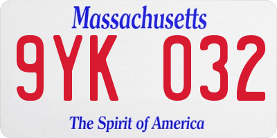 MA license plate 9YK032