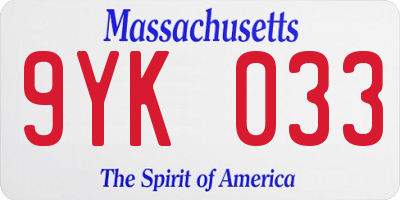 MA license plate 9YK033