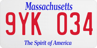 MA license plate 9YK034