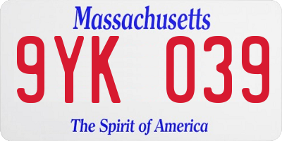 MA license plate 9YK039