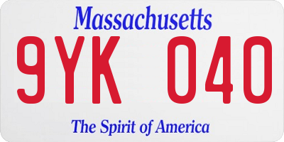 MA license plate 9YK040