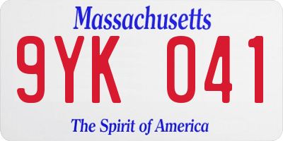 MA license plate 9YK041
