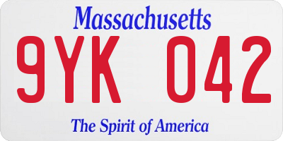 MA license plate 9YK042