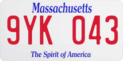 MA license plate 9YK043