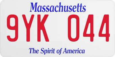 MA license plate 9YK044