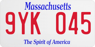 MA license plate 9YK045
