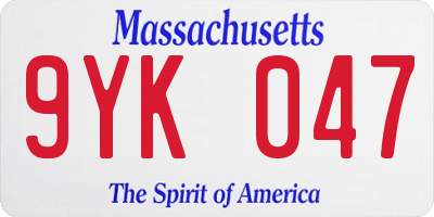 MA license plate 9YK047