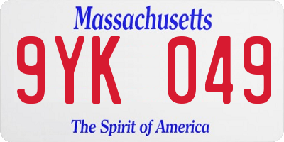 MA license plate 9YK049
