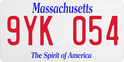 MA license plate 9YK054