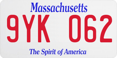 MA license plate 9YK062